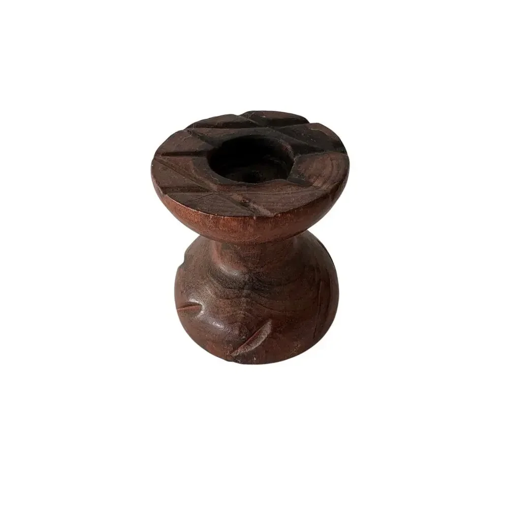 Vintage Hand Carved Wood Lotus Flower Candle Holder Boho MCM Decor 4.25”